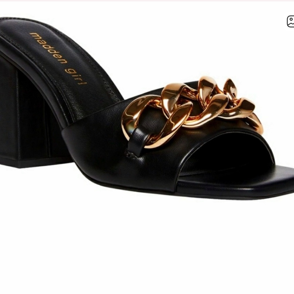 Madden Girl Black Slide Mule with Chunky Gold Chain, Like New